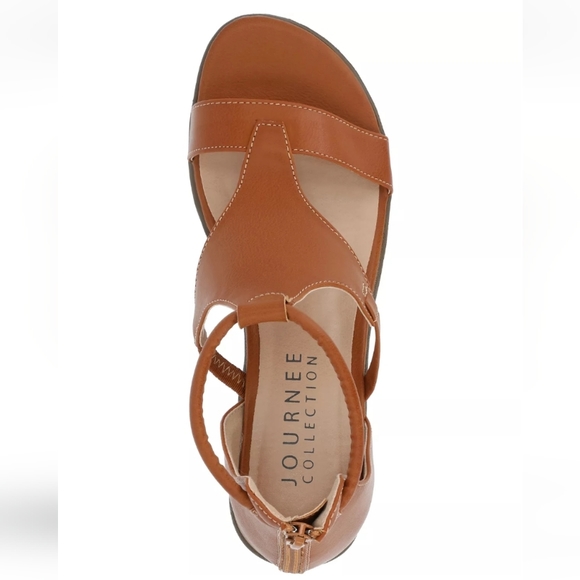 Journee Collection Trayle Wedge Sandal Brown 8.5 - Picture 4 of 12